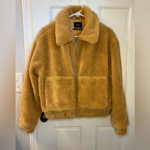 Urban Outfitters Small Petite camel/tan cropped teddy jacket
